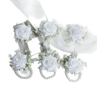 Boutonnière et corsage de poignet artisanaux en soie, style européen, pour mariage, cérémonie d'ouverture, fournitures pour événements, blanc