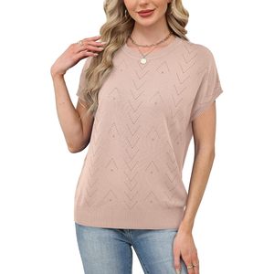 เสื้อสเวตเตอร์แขนสั้นผู้หญิง FOXA คอกลม เนื้อนุ่ม สวมใส่สบายๆ ในฤดูร้อน - Product Image 4