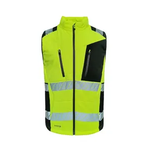 New Fluorescent yellow men high visibility safety winter padding vest