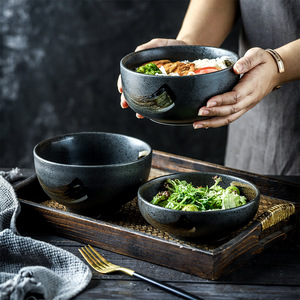 Ensemble de vaisselle pour Restaurant, bol <span class=keywords><strong>Ramen</strong></span> en pour salade de riz, bol en céramique <span class=keywords><strong>japonais</strong></span> fait à la main, vente directe d'usine, 6 pièces - Product Image 1