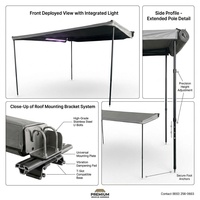 Auvent carré de 2,5 m, tissu Oxford 600D imperméable et résistant aux déchirures, aluminium semi-automatique, 2 LED tricolores, autoportant, universel, camping 4x4