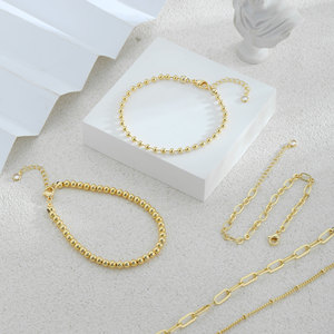 Fine Brass Jewelry Gold Plated 5pcs Elliptical Paperclip + <strong>Large</strong> Gold <strong>Beads</strong> Copper <strong>Bracelet</strong> 17+3CM Chain Link <strong>Bracelet</strong> - Product Image 4