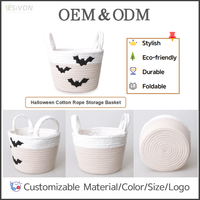 Panier de rangement Halloween en corde de coton pliable avec poignée pour bonbons, jouets et organisation domestique, décoration de fête, vente en gros