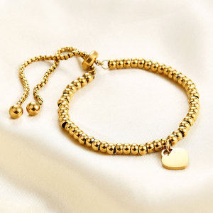 Pulsera de Cadena con Cuentas en Forma de Corazón de 4 mm, Acero Inoxidable Ajustable, Joyería Unisex, Regalo, Oro, Oro Rosa - Product Image 3