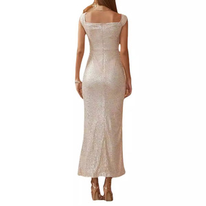 Robe de soirée pour femme, longue jupe à sequins, col en V, fente élégante, robe sirène - Product Image 4