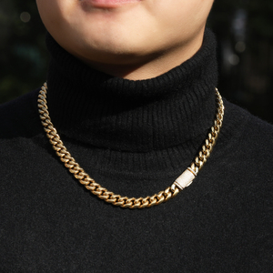 Cadena de Eslabones Cubanos de Acero Inoxidable 304 con Cierre de Caja y Diamantes 5A Iced Out de 10mm y 12mm, Collares Unisex de Cadena Cubana de Miami para Colgantes - Product Image 4