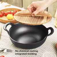 Wok classique en fonte sans revêtement, poêle à double anse épaissie, faitout chinois traditionnel pour une cuisine saine