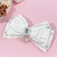 Pince à cheveux élégante et vintage en forme de cœur avec nœud en dentelle faite à la main, accessoire de cheveux Lolita princesse haut de gamme