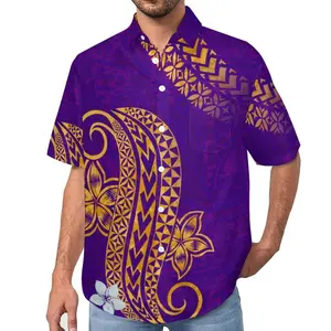 قمصان رجالي عالية الجودة نمط هاواي غير رسمية بأكمام قصيرة نمط ساموا قمصان مطبوعة مخصصة مقاس كبير قمصان القبائل البولينيزية ألوها