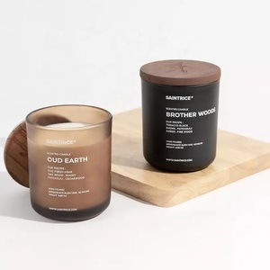 Customized Nordic Candle Canister Brown Empty Glass 10 oz Luxury Amber Candle Canister with Bamboo Lid