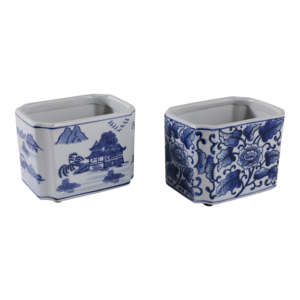 Organizer da Scrivania in Ceramica Rettangolare con Disegni Tradizionali Chinoiserie, Piccolo Accessorio per l'Ufficio - Product Image 3