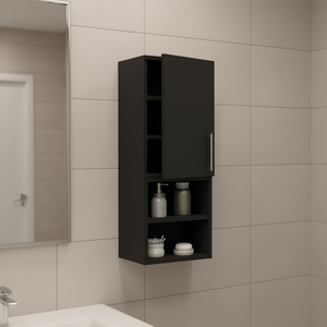 Armoire de salle de bain à une porte Cairo, noire, 4 étagères, design minimaliste, à fixer au mur - Product Image 2