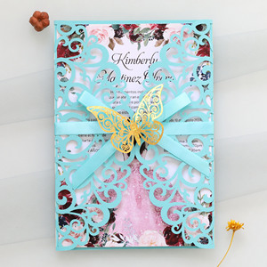 Tarjetas de invitación de compromiso europeas y americanas, invitaciones de boda grabadas con láser, invitaciones de cumpleaños con hermosos lazos - Product Image 6