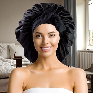 Chất Lượng Cao Kích Thước Lớn Của Phụ Nữ Hai Lớp Màu Rắn Lụa Satin Tóc Nắp ca-pô Với Tie Bốn Mùa Ngủ <span class=keywords><strong>Cap</strong></span> - Product Image 1