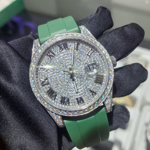 Montre mécanique de luxe en moissanite, boîtier en acier inoxydable, <span class=keywords><strong>cadran</strong></span> en cristal saphir, résistance à l'eau 5 BAR, bracelet en caoutchouc <span class=keywords><strong>noir</strong></span>, largeur 21 mm - Product Image 6