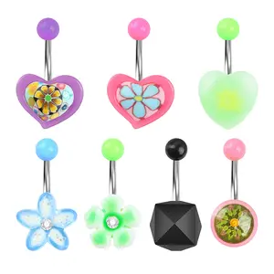 Gaby new 316L stainless steel piercing belly ring women acrylic heart piercing jewelry candy color fashion belly button ring