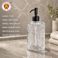Distributeur de savon en verre transparent en spirale de 500 ml (17 oz) avec pompe noire mate pour la décoration de salle de bain d'hôtel, vente en gros