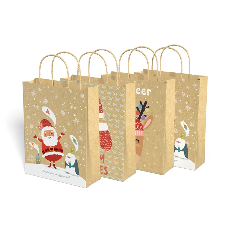 Groothandel Luxe Geschenkverpakking Draagtassen Met Lint Handvat Boetiek Boodschappentas Met Logo Kerst Kraft Papieren Draagtassen