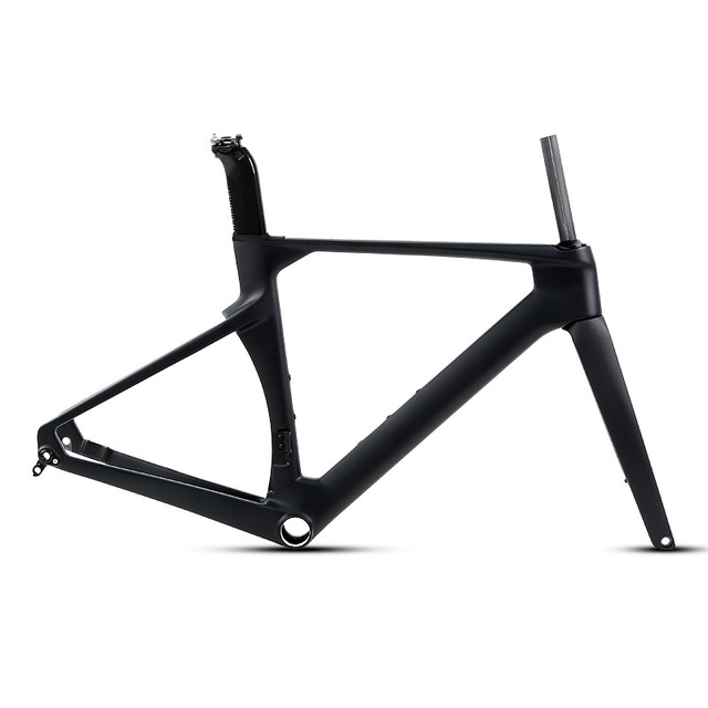 Fengchi R10 Full Black Carbon Fiber Racing Bicycle Frame Thru Axle Disc Brake 1.55kg Wind Breaking with No Label for Road Riding