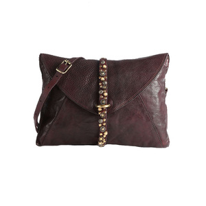 Italian Handcrafted Vintage Style Top Grain Cowhide Leather Studded Clutch Flap Style Medium Envelope <b>Bag</b> Brown 7 Inch - Product Image 5