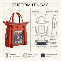 Bolso de Hombro Personalizado Estilo Torii Japonés, Color Rojo Vermilion, Cuero PU Premium, Diseño de Ondas Koi Doradas, Ventana Circular, Adorno de Borla, para Uso Diario