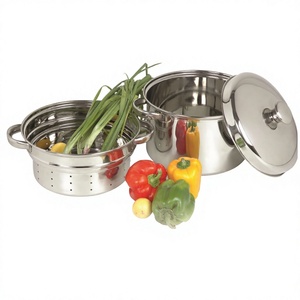 Juego de ollas vaporeras de acero inoxidable de 2 piezas con tapa y colador para cocina de gas e inducción - Product Image 1
