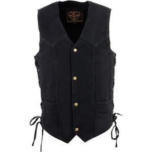 2025 cuir DM1315 hommes classique Denim Western Cowboy Biker gilet noir Auto course et moto porter des lacets latéraux réglables - Product Image 5