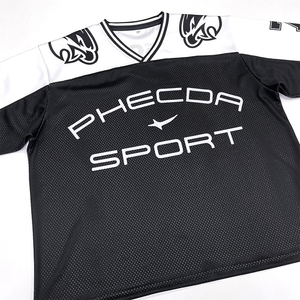 เสื้อฟุตบอลอเมริกันแบบสั่งทำขายส่ง ผ้าตาข่าย สไตล์สตรีทแวร์ พิมพ์ลายแบบซับลิเมชั่น ทรงคลาสสิค โอเวอร์ไซส์ ทรงบ็อกซี่ ตัดสั้น - Product Image 4