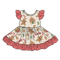 Robe de Noël pour filles, robe de fête pour fillette en fibre de bambou à manches volantées, logo personnalisé, taille, couleur et motif pour enfants