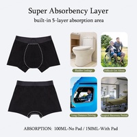 Caleçons Boxers Respirants en Bambou Tricoté pour Hommes Lynmiss, Taille Haute, Lavables et Réutilisables, avec Coussinet pour l'Incontinence, Grandes Tailles