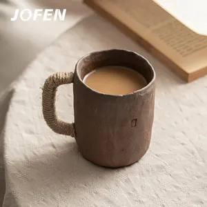 Jofen Caneca de café retrô de cerâmica artesanal com alça envoltórios de fio para leite, café e chá