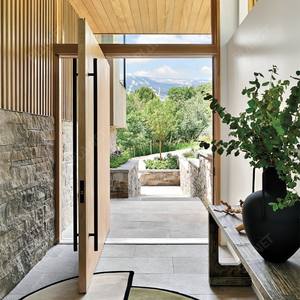 Puerta de entrada delantera de alta calidad de proveedor superior de China, puerta de entrada de 10 pies, estilo pivote, entrada grande, puertas pivotantes de madera maciza - Product Image 6