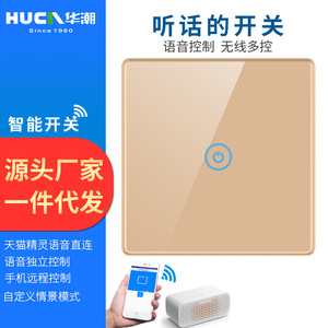 Huachao Smart <b>Switch</b> Champagne Gold <b>Touch</b> Panel Voice Control Tmall Genie Android 220V AC Remote Control <b>Switches</b> - Product Image 1