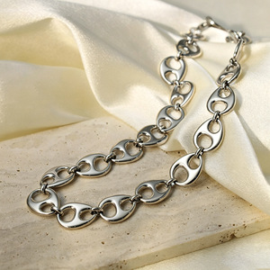Stainless Steel Pig Nose Necklace Bracelet Set Geometric Design Gold Silver Color Daily Party Jewelry Women's Fashion Chains - Product Image 3