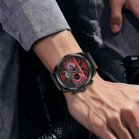 Montre MINI FOCUS 0068 pour homme, mode, multifonction, chronographe étanche, montres à quartz, bracelet en cuir véritable, montres-bracelets pour homme