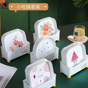 Juego de platos cuadrados de plástico con caja de retención de agua, plato de cena colorido, Plato de frutas, mesa, rascador, 9 Uds. - Product Image 2