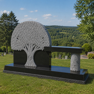 Monumento Conmemorativo de Granito Negro Natural Tallado con Árbol Chino Tradicional y Banco para Uso en Cementerios al Aire Libre - Product Image 3
