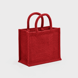 Custom Logo Red Burlap Jute <b>Medium</b> Tote <b>Bag</b> Hand Length Rope Handles Shoulder Strap Reusable Open Top Grocery Shopping Carrier - Product Image 1