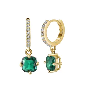 Rinntin Eqe42 Trendy Enkele Diamanten Knuffel Met Ronde Smaragdgroene Oorbellen In 925 Sterling Zilveren Juwelen Groothandel