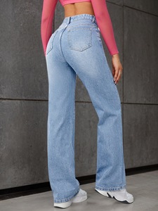 Explosive High-Waist-Jeans in Hellblau und Grau mit geradem, weitem Bein - Product Image 2