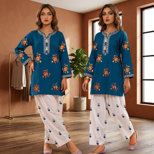 Ensemble Salwar Kameez décontracté pour femme, 2 pièces, en coton Zetro Farshi Vol II EMB, dessiné à la main, 36 pouces - Product Image 3