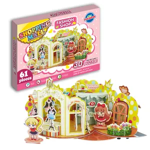 61PCS Cartoon Doll House Paper Puzzle ecologico Puzzle 3D assemblaggio educativo Puzzle Building Model Kit per bambini