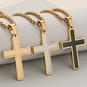 Collar con Colgante de Cruz de Acero Inoxidable Chapado en Oro Estilo Hip Hop, Amuleto Cristiano Punk con Cadena de Caja, Joyería de Moda para Hombres y Niños, Regalo - Product Image 1