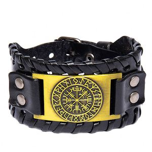 Men's Stylish Viking Leather Wrap Bracelets Rock Punk <b>Compass</b> Charm Male Wrist Jewelry Length Adjustable Bracelet - Product Image 3