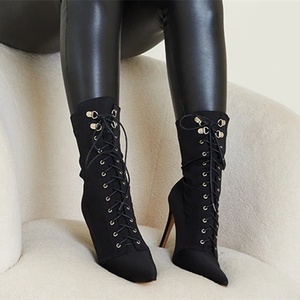 Lace up Short Women <b>Boots</b> Thin High Heel Big Size 43 Fashion American Style <b>Boots</b> High Heel Pointed Toe Sexy - Product Image 3