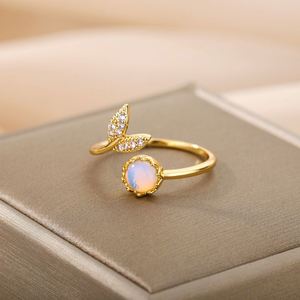 New Trend Women Leaf Diamond Opal <b>Ring</b> Personalized Simple Opening Adjustable <b>Couple</b> Wedding <b>Rings</b> Jewelry - Product Image 3