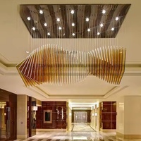 Grand Lustre en Acrylique Ondulé Artistique de Luxe pour Hall d'Hôtel, Villa, Hall Commercial, Projet d'Aménagement Intérieur
