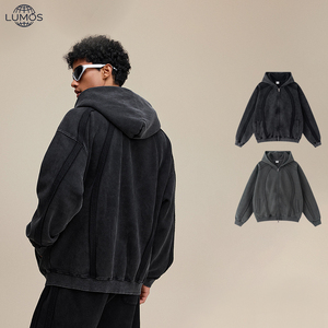 Sudadera con capucha y cremallera para <span class=keywords><strong>hombre</strong></span>, personalizada con gráficos, de algodón grueso (50%), holgada, tallas grandes, venta al por mayor - Product Image 1