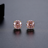 LUOTEEMI Anting Stud Kecil Gaya Klasik Zirkon Oktagonal Potongan Mawar Milenium Warna Bening dan Merah Muda untuk Wanita Mode Terbaru