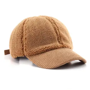 Custom Logo Wholesale Fuzzy Material Faux Fur Fashion Warm 2 Tones Colors 6 Panels Corduroy Blank Unstructured Dad Hats